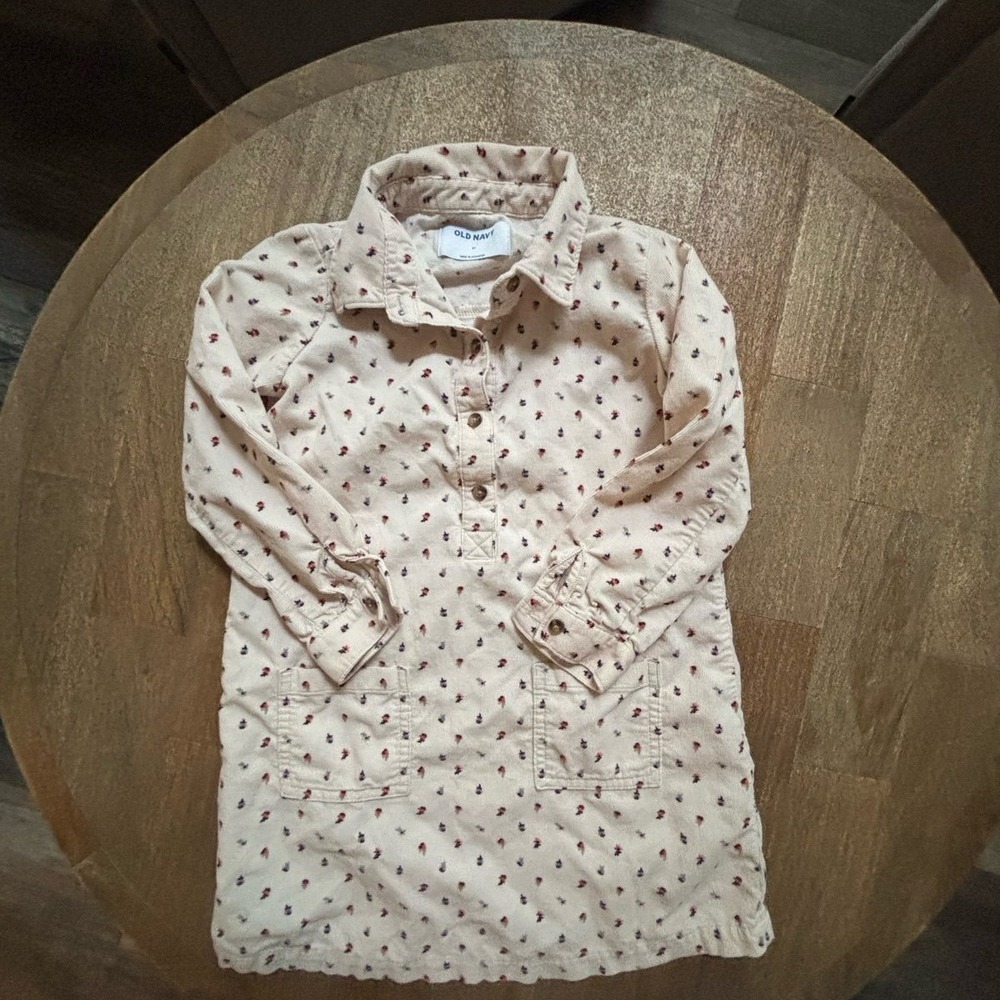 Old navy girls‎ beige corduroy dress w flowers size 5T